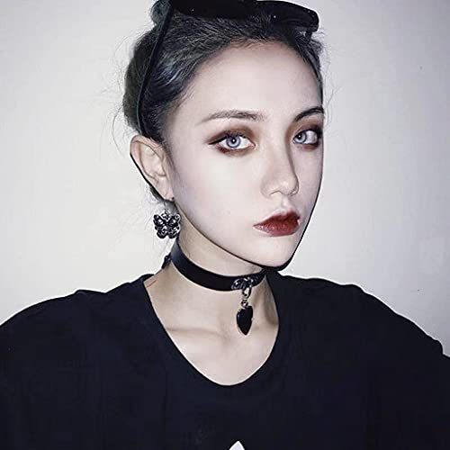 Conruich 4 Stück Leder Choker Damen Herz Anhänger Choker Einstellbar PU Leder Halskette Set Metall Ring Halsband Schwarz Punk Rock Gothic Halsband Kragen mit Kreis Herz für Frauen Zubehör