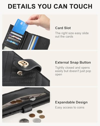 Image of BOSTANTEN Slim Wallet Women Leather RFID Blocking Credit Card Holder Bifold Thin Wallet with Zipper Pocket Black