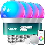 Linkind Smart Light Bulbs with Remote Control, Smart Bulb That Work with Alexa & Google Home, 16 Million Color Changing Light Bulbs 60W, A19 E26 2.4Ghz WiFi Light Dimmable,1800K-6500K,800lm 4 Pack