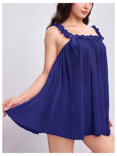 Image of MakeMeChic Women's 2 Piece Lingerie Mesh Cute Valentine Pajama Set Ruffle Bow See Through Vintage Nightgown Sleepwear