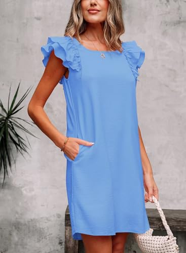Image of Falechay Womens Summer Dresses Bow Tie Back Sundresses for Women Ruffle Short Sleeve Dress Casual Cute Sundress with Pockets