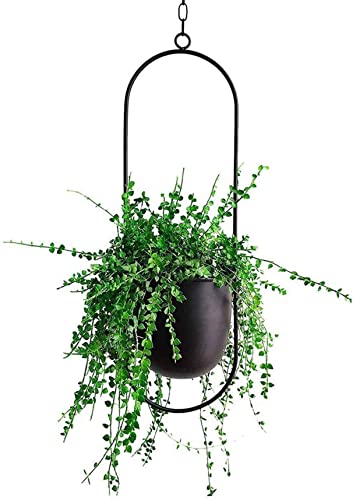 Anawakia Pot de fleurs suspendu en métal - Pot de fleurs suspendu - Pot de décoration suspendu au plafond - Pot de fleurs (noir ovale)