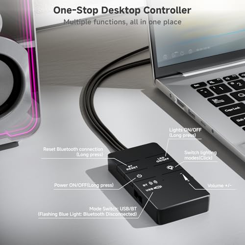 SOULION C40 Altavoces PC, Altavoz Bluetooth USB para Ordenador, Portátil, Monitor, Gaming, Entrada USB-C, Estéreo 2.0, Iluminación LED de Colores, 1 par - imagen 5