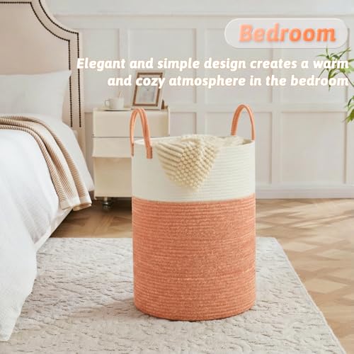Image of Laundry Basket,Woven Cotton Rope Laundry Hamper,40L for Decor Storage of Dirty Clothes,Toys and Blankets in Bathroom,Baby Room and Living Room