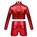 CHICTRY Kids Big Girls' Fashion Athletic Sports Outfit Shiny Metallic Dance Crop Top and Boyshort Workout Tracksuits Set Red 12
