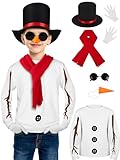 SOMSOC 8 Pack Snowman Costume kids Winter Frosty Costume Set with Hat Carrot Nose Glasses Scarf Gloves for Cosplay