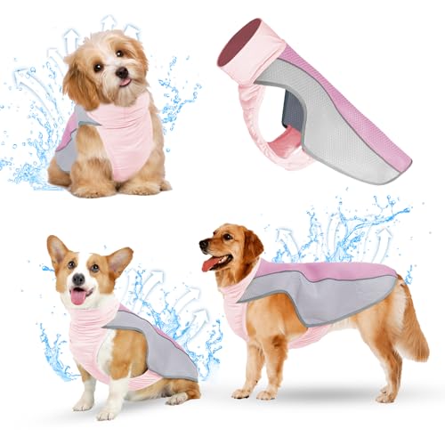 Elehui Kühlweste für Hunde, verdunstend, bequem, atmungsaktiv, kühlende Weste für Haustiere, Sommer-Sonnenschutz, Hundejacke mit reflektierenden Streifen für S, M und L (Rosa, L)