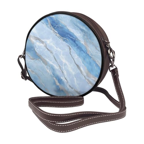 Blue Marble Pattern Grey Veining Women Round Crossbody Bags Leather Sling Bag Purse2