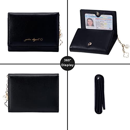 Sunwel Fashion Elegant Small Wallet with Chain Decoration Cash Credit Card Holder ID Window for Women Girls (BLACK)3