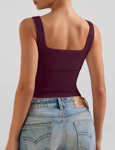 Image of OLCHEE Womens 3 Pack Crop Tank Tops Basic Seamless Ribbed Sleeveless Square Neck Workout Top Summer Exercise Yoga Gym Shirts