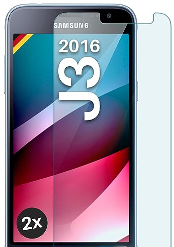 moex Schutzfolie für Samsung Galaxy J3 (2016) Glas 9H Festigkeit, gehärtetes Schutzglas, Panzer Schutz Glas Bildschirmschutz Folie, kompatibel mit jeder Handy Hülle, ShockProtect 2 Stück