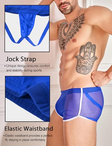 SEAUR Men's Sexy Jockstrap Underwear Bulge Pouch Mesh Underpants Low Rise See Through Trunks Short Leg Boxer Briefs3