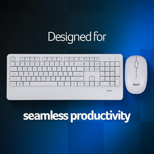 Image of Acer PalmEase Wireless Keyboard & Mouse Combo with Palm Rest | 2.4GHz, 1600 DPI, Co-Pilot Key, Rupee ₹ Symbol | 10m Range, 10M Keystroke Life, Power Saving Mode | Windows & Mac Compatible - White