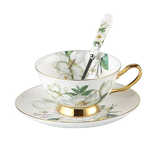 YBK Tech Euro style Coupe & Soucoupe Ensemble Art OS Chine Céramique Thé Café Coupe pour Accueil Cuisine Mariage (Camélia)
