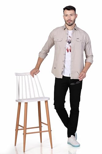 Image of Men's Cotton Twill Utility Shirt | Full Sleeve Button-Down Casual Shirt | Dual Chest Pockets | Comfortable Regular Fit | Everyday Wear