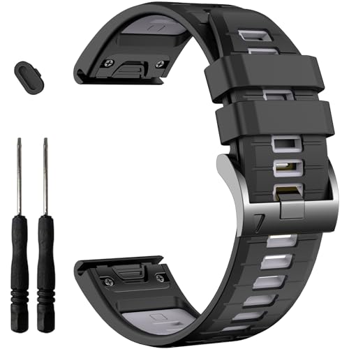Bracelet silicone 26mm Garmin Fenix 7X 6X Pro 5X Plus montre rechange noir gris