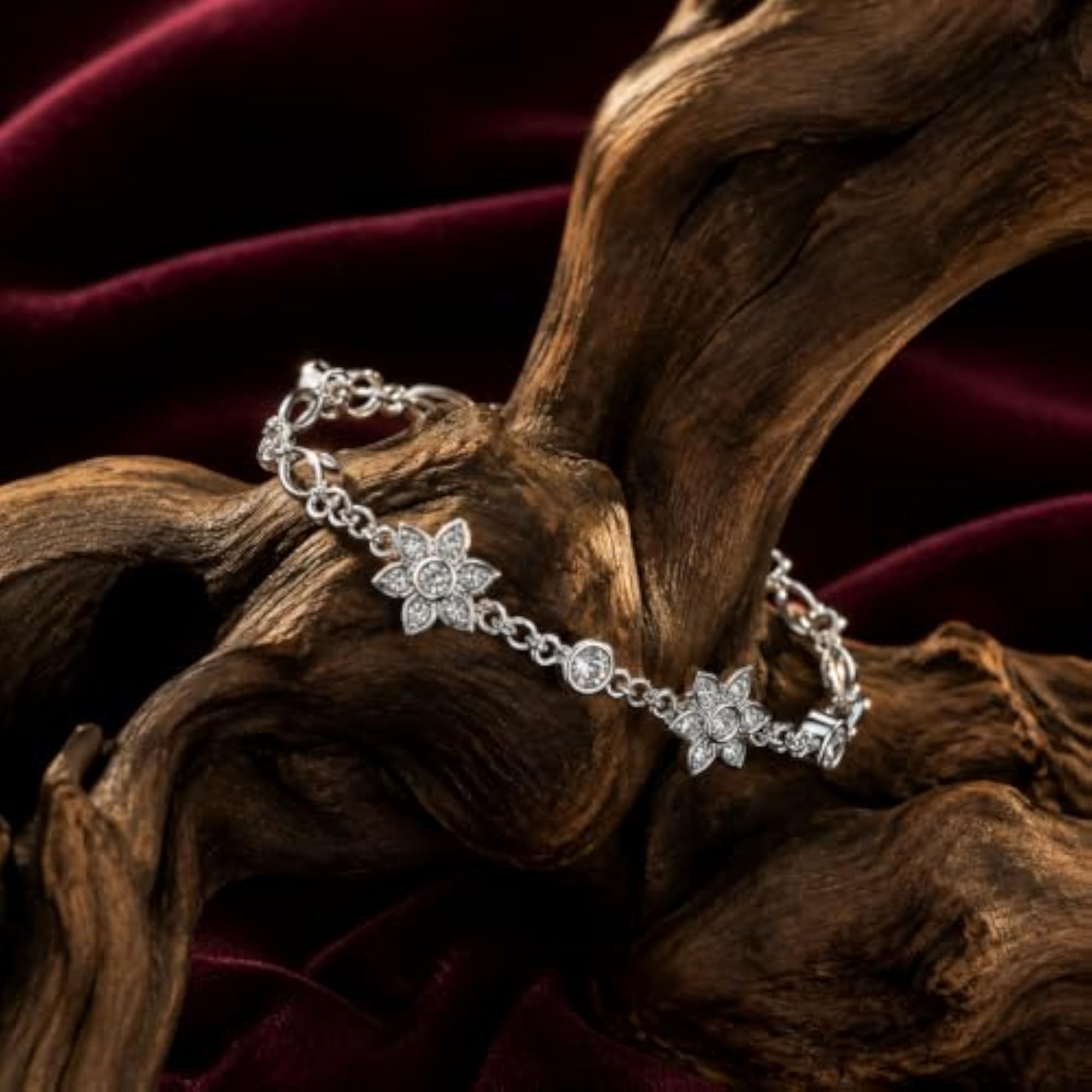Women's 925 Sterling Silver Flower Bracelet, Adjustable Link Chain