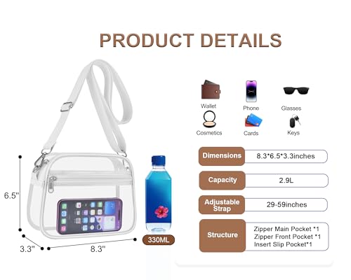 Image of Oraben Clear Bag for Stadium Events Clear Purse Stadium Bag Satchel Handbags for Sports Events Concerts Festivals | Stadium Approved