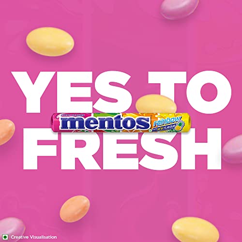 Image of Mentos Chewy Dragee,Fruit Punch Rainbow Roll, Assorted Flavour, 655 Grams(Pack of 36 Sticks)