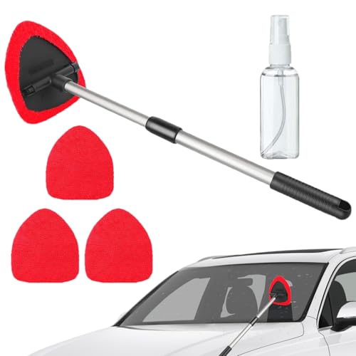 Car Windscreen Cleaner Brush, Microfiber Car Windshield Cleaning Tool With Extendable Handle, 180° Rotating Head With 3 Reusable And Washable Microfiber Pads, Extendable Auto Inside Glass Wiper Kit