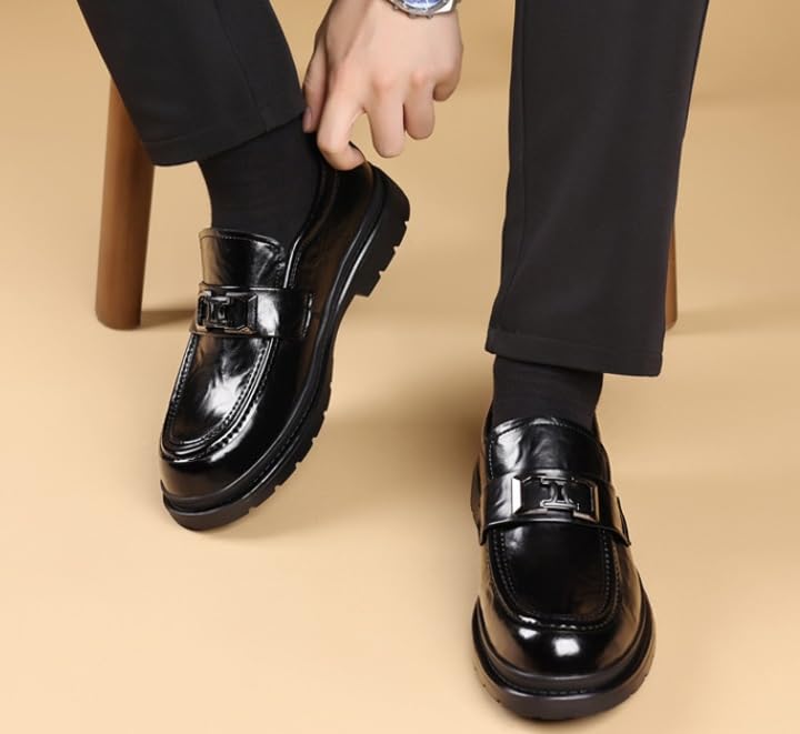 Men's Tuxedo Shoes Metal Shoelace Platform Slip-On Derby Wedding Formal Oxfords4