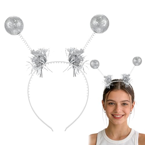 Abeillo Alien Haarreif Silber Glitzer Haarreif | Haarreifn Alien mit Schwingenden Kugeln | Party Kopfschmuck für Karneval Fasching & Halloween
