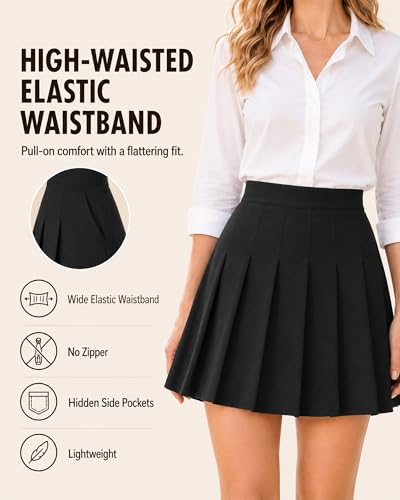 Image of Shestellar Women Pleated Mini Skirt, High Waisted A-Line Skirt with Elastic Waist for Casual Wear