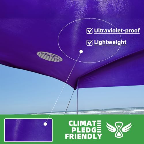 Image of UMARDOO Family Beach Tent Canopy Sun Shade Portable, Large Compact Beach Sun Shelter Easy Setup with Packable Bag for Outdoor Travel (Purple, 12X12 FT. 4Poles)