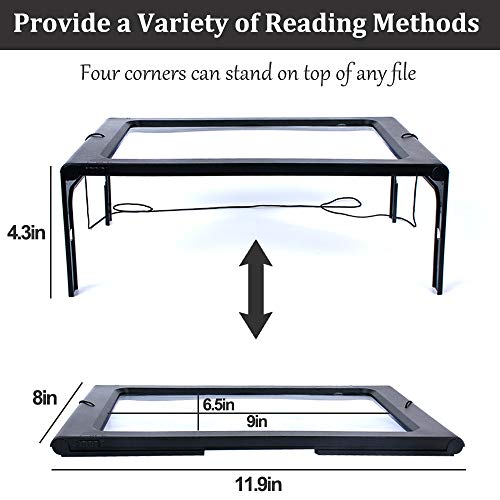 3X Full Page Magnifying Glass for Reading, Hands-Free Large Rectangular Magnifier with LED Lighted, Foldable Desktop Portable Reading Magnifier for Low Vision, Seniors with Aging Eyes - Thumbnail 5
