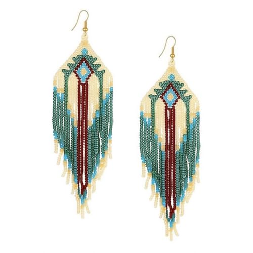 Native American Jewelry for Women Long Beaded Earrings National Style Retro Classic Boho Earrings for Carnival Halloween Music Festival Theme Party Daily Vacation Accessory Gift
