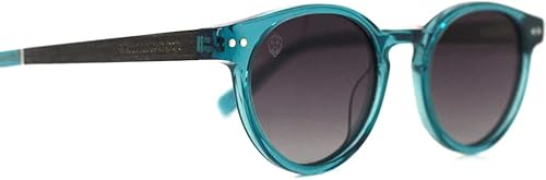 Miniatura 5 de Gafas de sol redondas azules transparentes para hombres o mujeres, lentes polarizadas grises degradadas, lentes rectas. varillas de madera, ligeras,