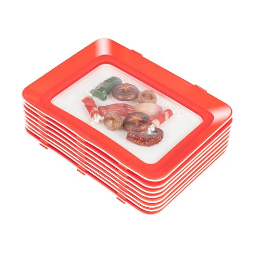Tenddya Juego de 8 bandejas de conservación de alimentos, bandeja de preservación al vacío, bandeja de conservación apilable, fiambrera para el frigorífico