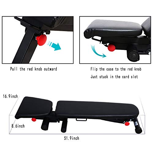 FEILA Adjustable Folding Fitness Barbell Rack and Weight Bench Weight Bench with Upgraded Wider Backrest Seat InclineDecline Exercise Workout Bench for Home Gym, Strength Training Full Body Workout