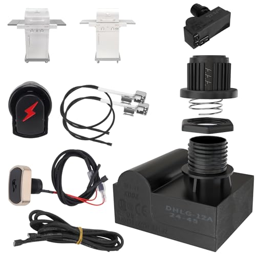 DHLG-12 Grill Igniter Kit G511-0055-W1 for Charbroil Ignitor Replacement G350-0017-W1 2 Outlet BBQ Electronic Ignition Module with Wires and 2 Igniter Buttons for Charbroil Surefire Ignition Systems
