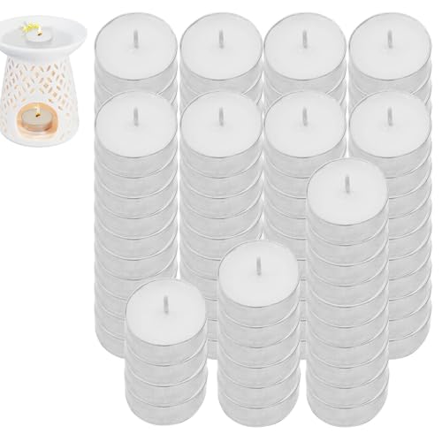 Eventerde Velas Tealight sin humo - 100 velas redondas de noche - Mini velas votivas de parafina para Shabat, bodas, Navidad, decoración del hogar