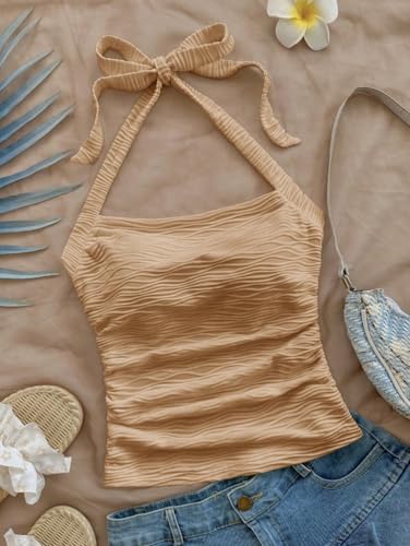 YELLOOP Cute Camisole Boho Spaghetti Strap Tops Y2k Halter Tops for Women Beach Vacation Summer 2025 Boho Tops for Women4