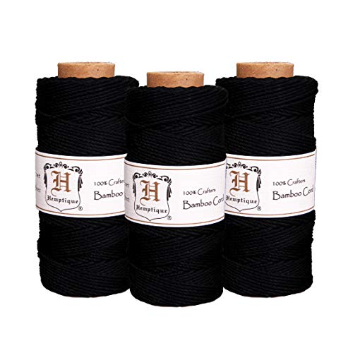 Hemptique 1mm Bamboo Cord - Crafters Number 1 Choice - Made with Love - Great for Jewelry Making, Macramé, DIY, Arts, Crafts & More - Black - Pack of 3