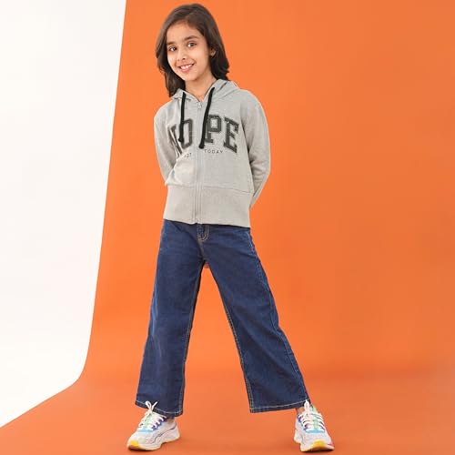 Image of TotzTouch Kids Girls Stylish Hooded Jackets Premium Winter Wear Clothes Color Black & Light Grey (Age 3 years to 15 years)