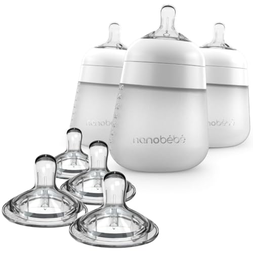 Image of Nanobebe Silicone Baby Bottles 9oz 3pk White Bundled with Silicone Baby Bottles Nipples 4pk Y Cut