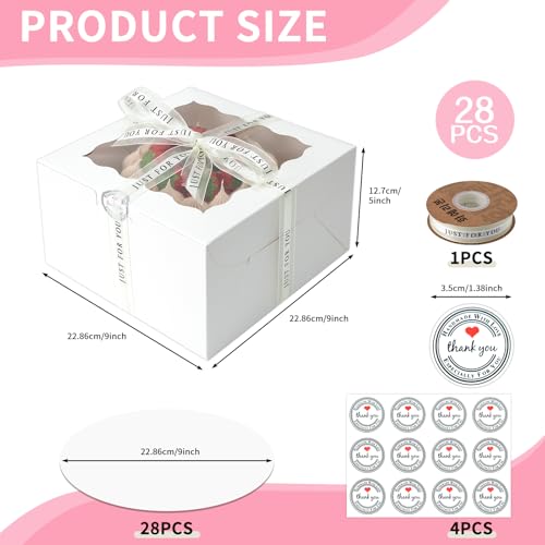 CHENZEM 28 Packs 9x9x5 Inch Small Cake Boxes, White Bakery Boxes with Window,9 inch Cake Containers with Lids for Easter and Mother's Day Cheesecake, Cakes. (9 * 9 * 5inch/28pcs) by CHENZEM - Used condition - Image 2