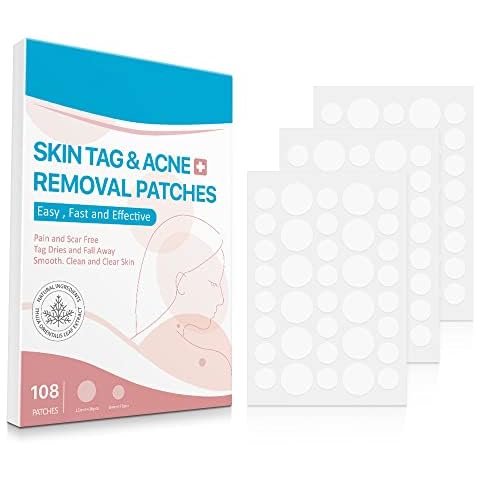 Skin Tag Acne Removal Patches 108PCS Mole Remover Skin Tag Treatment Patches Pimple Healing Patches Effective to Remove Moles and Skin Tags Cover
