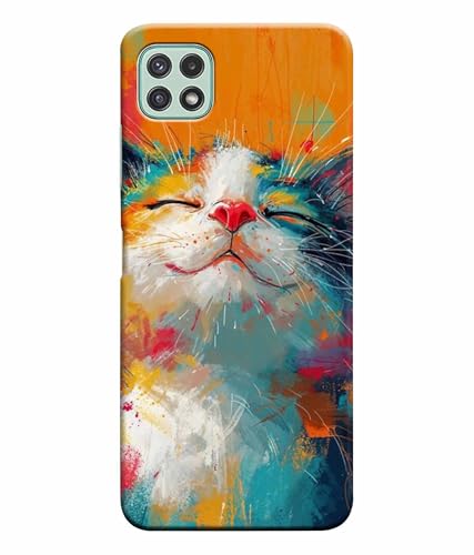 Image of Printed Hard Back Case Cover & Compatible for Samsung Galaxy A22 5G | Cat Painting Art (Multicolor) - D1191