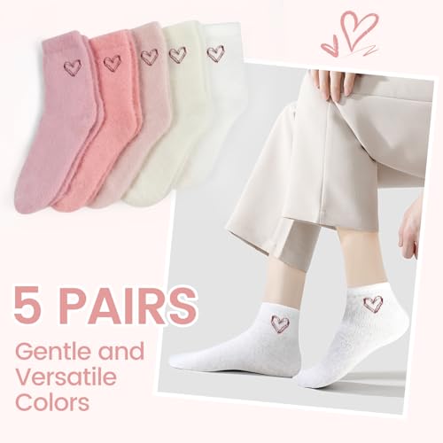 5 Pairs Fuzzy Socks for Women, Fluffy Warm Slipper Winter Cozy Socks for Spa Home Sleeping2