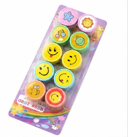 Kids Self Inking Stamp Set, Smiley Emoji Star Flower Designs, Craft Drawing Activity Toy for Boys and Girls (2)-image-3