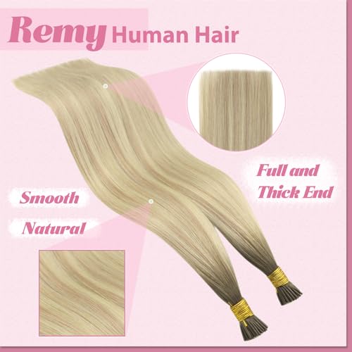 Image of YoungSee Itip Human Hair Extensions Blonde, I Tip Hair Extensions Human Hair, Ash Blonde Ombre Platinum Blonde, Hair Extensions I Tip, 20 Inch 50g 50 Strands, for Natural Appearance