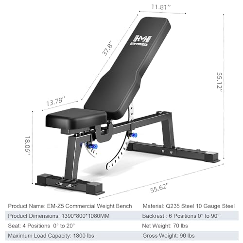 Image of Adjustable Weight Bench,Workout Bench for Home Gym, 1800 LB Stable Incline Decline Bench for Full Body Workout