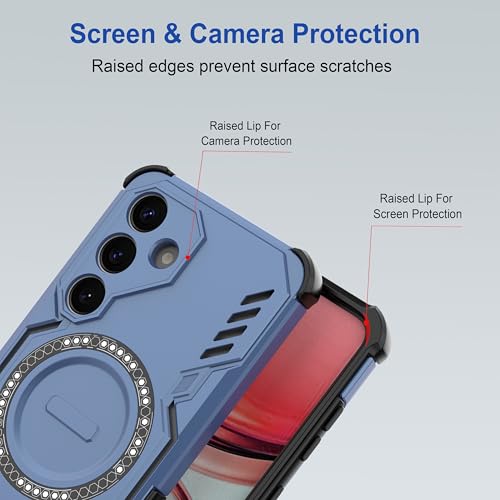 Image of amazon basics Back Case Cover for Samsung Galaxy S25 5G | Magnetic Case with Built-in Metal Ring | Supports Mag-Safe Charger, Wallet & Car Mount | Shockproof Hybrid PC + TPU | Blue