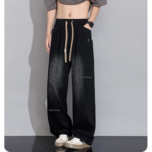 Men's American Street Patchwork Jeans Baggy Hip Hop Pants Comfy Wide Leg Casual Pants Men Drawstring Trousers4
