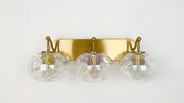 Image of 23 inch Brushed Gold Vanity Light Stained Hammered Glass Wall Sconce 3-Light Brass Wall Lamp for Hallway Living Room Stairwell Bathroom Over Mirror (Brass Gold, 3-Light)