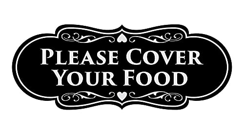 Signs ByLITA Designer Please Cover Your Food Sign (Black/Silver) - Medium (5 Pack)